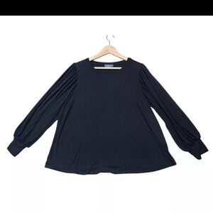 ModCloth Pleated Puff Sleeve Black Top